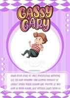 modelo de cartão de jogo de personagem com a palavra gassy gary vetor