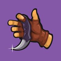 mão aguarde karambit arma símbolo mascote desenho animado ilustração vetor