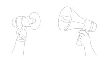 contínuo solteiro 1 linha arte desenhando do megafone alto falante para notícia e promoção vetor ilustração