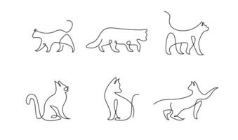 contínuo linha desenhando do gato em branco fundo. vetor