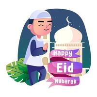 feliz eid Mubarak crianças ilustração vetor