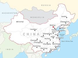 China mapa com capital Pequim, a maioria importante cidades e nacional fronteiras vetor