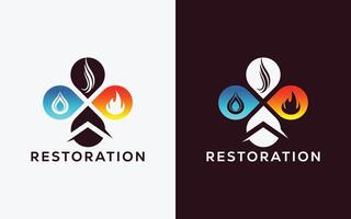 minimalista restauração companhia vetor logotipo para fogo chama , solta e fumaça. moderno colorida fogo chama , solta e fumaça vetor logotipo. água, fumaça, crista, ingle logotipo