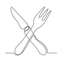 contínuo 1 linha desenhando do prato faca e garfo mão desenhado rabisco vetor arte ilustração.