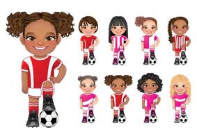 futebol jogador meninas internacional coleção vetor Projeto