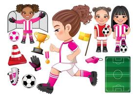 futebol jogador meninas internacional e elementos coleção vetor Projeto