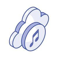 criativamente projetado isométrico ícone do nuvem música, pronto para usar dentro sites e Móvel apps vetor