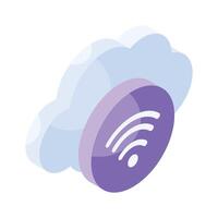 Wi-fi sinais com nuvem, isométrico ícone do nuvem Internet editável vetor