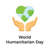 coração em forma mundo globo em mãos representando conceito ícone do mundo humanitário dia vetor