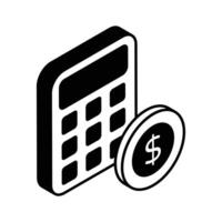 calculadora com moeda denotando contabilidade conceito vetor, dinheiro Cálculo ícone vetor