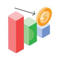 baixa gráfico, financeiro perda, diminuir gráfico isométrico vetor Projeto