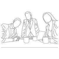 o negócio encontro discussão entre trabalhadores dentro a escritório mão desenhado vetor ilustração linha arte Projeto.