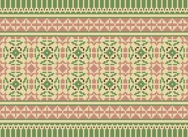 étnico geométrico desatado tecido padronizar Cruz ponto. ikat bordado oriental pixel padronizar creme fundo. resumo,vetor,ilustração. textura, cruz ponto, lenço, decoração, motivos, papel de parede. vetor