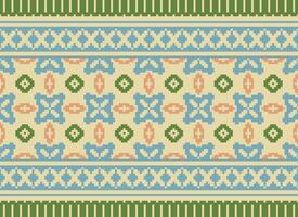 étnico geométrico desatado tecido padronizar Cruz ponto. ikat bordado oriental pixel padronizar creme fundo. resumo,vetor,ilustração. textura, cruz ponto, lenço, decoração, motivos, papel de parede. vetor