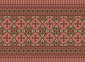 étnico geométrico desatado tecido padronizar Cruz ponto. ikat bordado oriental pixel padronizar creme fundo. resumo,vetor,ilustração. textura, cruz ponto, lenço, decoração, motivos, papel de parede. vetor