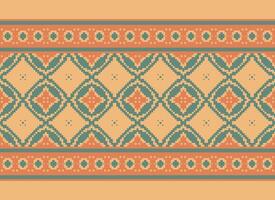 étnico geométrico desatado tecido padronizar Cruz ponto. ikat bordado oriental pixel padronizar creme fundo. resumo,vetor,ilustração. textura, cruz ponto, lenço, decoração, motivos, papel de parede. vetor