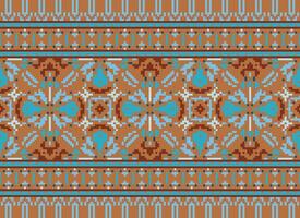 étnico geométrico desatado tecido padronizar Cruz ponto. ikat bordado oriental pixel padronizar creme fundo. resumo,vetor,ilustração. textura, cruz ponto, lenço, decoração, motivos, papel de parede. vetor