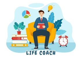 vida treinador vetor ilustração para consulta, Educação, motivação, mentoria perspectiva e auto treinamento dentro o negócio plano desenho animado fundo