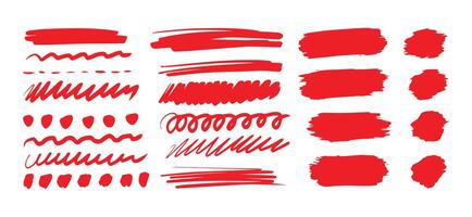 desenhado à mão formas e linhas - real marcadores. vermelho vetor conjunto isolado em branco fundo