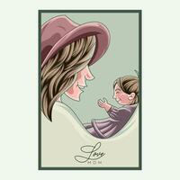 mãe com uma chapéu carregando dela filha, vetor ilustração para mãe dia poster dentro artístico e sutil estilo