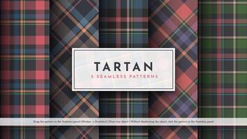 conjunto 5 desatado tartan padronizar. tradicional escocês textura. elegante tecido. têxtil fundo vetor