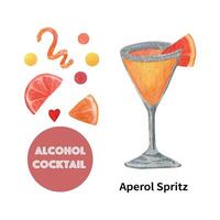 aguarela álcool coquetel aperol spritz vetor