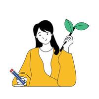 ecologia conceito com desenho animado pessoas dentro plano Projeto para rede. de Meio Ambiente ativista protegendo e preservando plantas dentro ecossistemas. vetor ilustração para social meios de comunicação bandeira, marketing material.