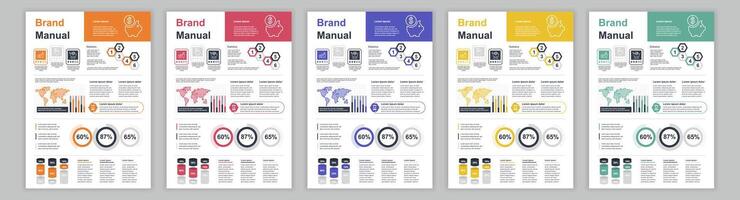 estrondo a3 o negócio marca manual modelos definir. companhia identidade folheto página com infográfico financeiro dados. marketing pesquisar, e comercial oferecer. vetor disposição Projeto para poster, cobrir, folheto