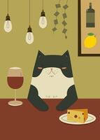 gato com uma vidro do vinho ilustração vetor