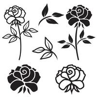 conjunto do isolado rosa flor, vetor ilustração estêncil, Preto contorno, coloração em uma branco fundo