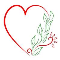 vermelho metade amor coração forma decorado com verde folha e enfeite vetor ilustração