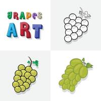 uvas arte esboço, coloração página, plano e realista uvas fruta ilustração para crianças vetor