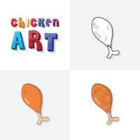 frango arte esboço, coloração página, plano e realista frango velozes Comida ilustração para crianças vetor