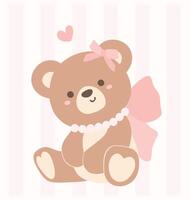 fofa coquete Urso de pelúcia Urso com Rosa fita arco adorável ilustração vetor
