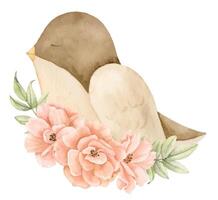 pássaro com rosa flores aguarela ilustração do floresta animal com plantas dentro pastel cores. desenhando do bosque personagem para bebê chuveiro cumprimento cartões ou infantil convites. Projeto para crianças vetor