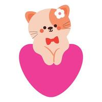 mão desenhando desenho animado fofa gato com grande coração balão. fofa animal rabisco para namorados ícone, adesivo vetor