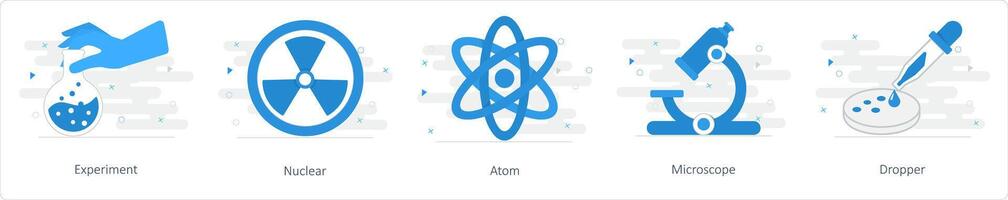 uma conjunto do 5 misturar ícones Como experimentar, nuclear, átomo vetor