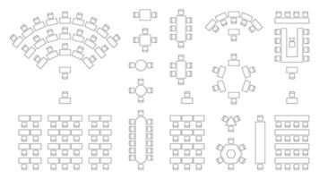 Casamento assentos plano. conferência banquete e seminário Sala de aula interior, conferência corredor e seminário quarto interior Projeto. vetor topo Visão do arranjo