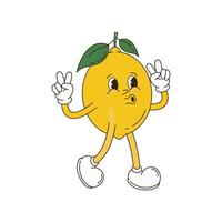retro desenho animado personagem fruta definir. vetor engraçado ilustração com banana, cereja, limão, morango, Melancia