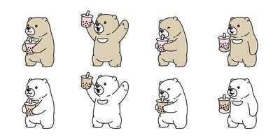 Urso vetor polar Urso boba leite chá ícone logotipo Urso de pelúcia desenho animado personagem símbolo ilustração rabisco Projeto