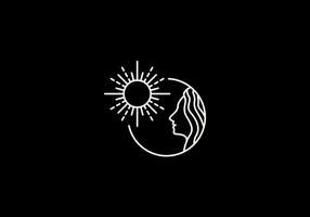 logotipo mulheres e Sol raio, feminismo e estético linha logotipo elegante moderno e minimalista, editável cor vetor