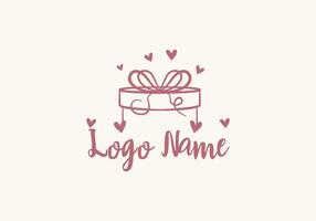 logotipo linha presente caixa e amor rosa, logotipo convite, casamento, presente. logotipo feminista, simples linha. editável Arquivo vetor