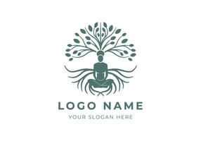 logotipo mulheres meditação com botânico conceito. ioga, natureza, fêmea logotipo Projeto. editável cor vetor