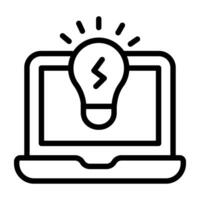 luz lâmpada dentro computador portátil mostrando, conectados idéia ícone vetor