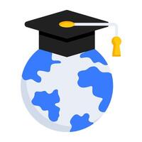 mortarboard dentro globo, ícone do global Educação vetor