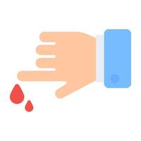 sangue gotas com mão exibindo dedo cortar ícone vetor