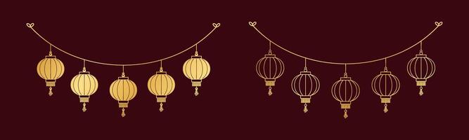 ouro chinês lanterna suspensão festão definir, lunar Novo ano e meio do outono festival decoração gráfico vetor