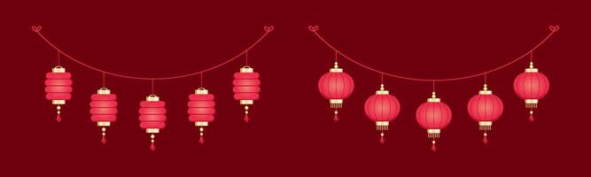 chinês lanterna suspensão festão definir, chinês Novo ano, lunar Novo ano e meio do outono festival decoração gráfico vetor