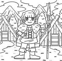 viking com lança coloração página para crianças vetor