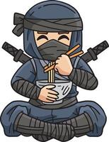 ninja comendo ramen desenho animado colori clipart vetor